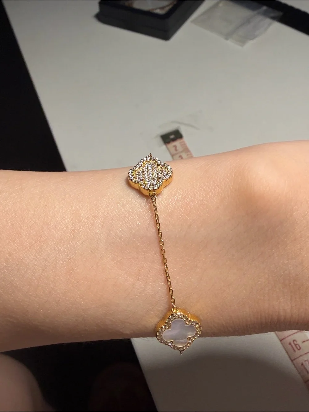 Premium Gold Reversible Crystal & Mother of Pearl Clover Bracelet